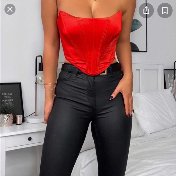 red satin corset top